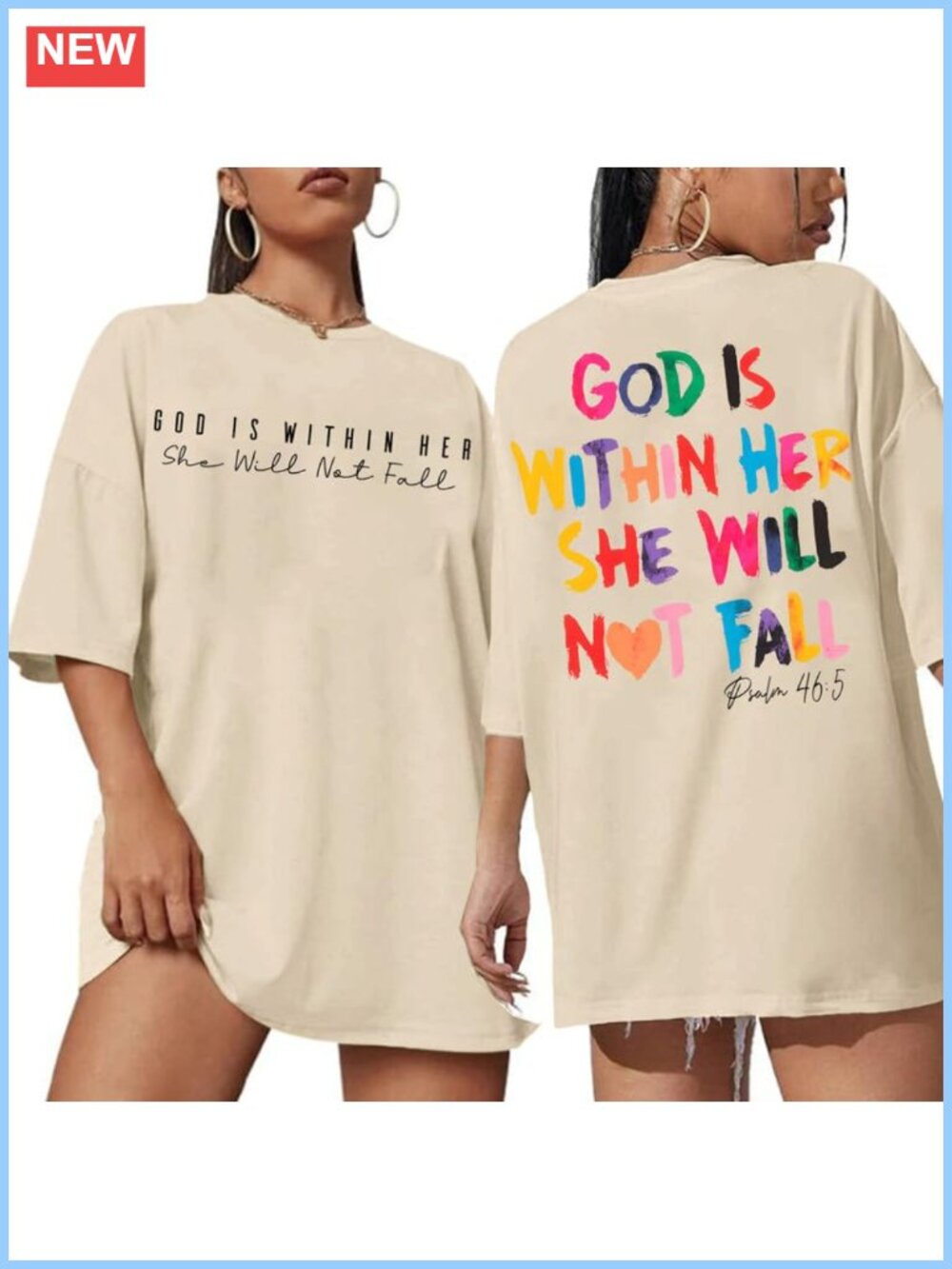 Oversized Cotton Christian Faith T-Shirt Inspirational Bible Verse Tee
